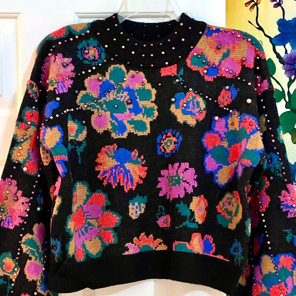 πΊπHPππΊ NWT Farm Rio Lilyβs Garden Embroidered Sweater - Picture 10 of 16
